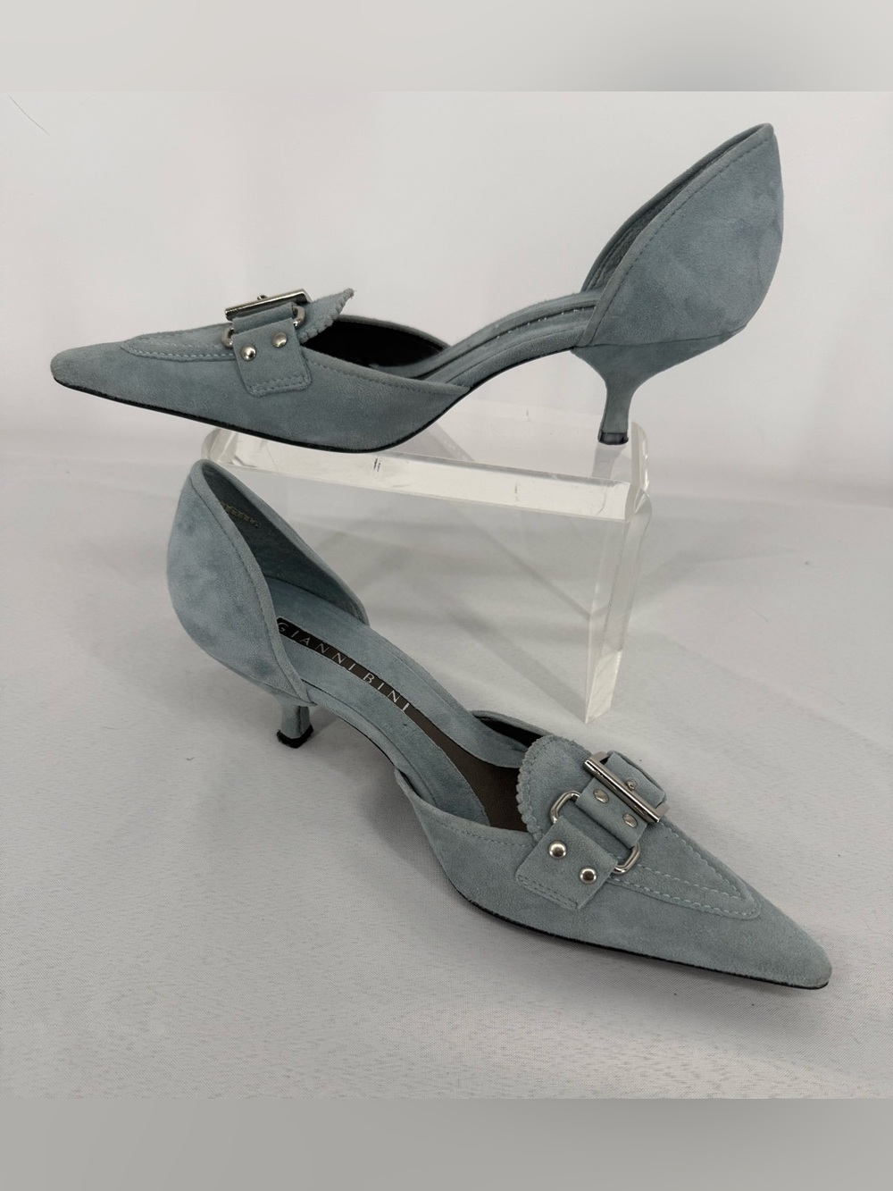 Gianni Bini Light Blue Suede Pointed-Toe Kitten Heels with Buckle Pumps Size 9.5